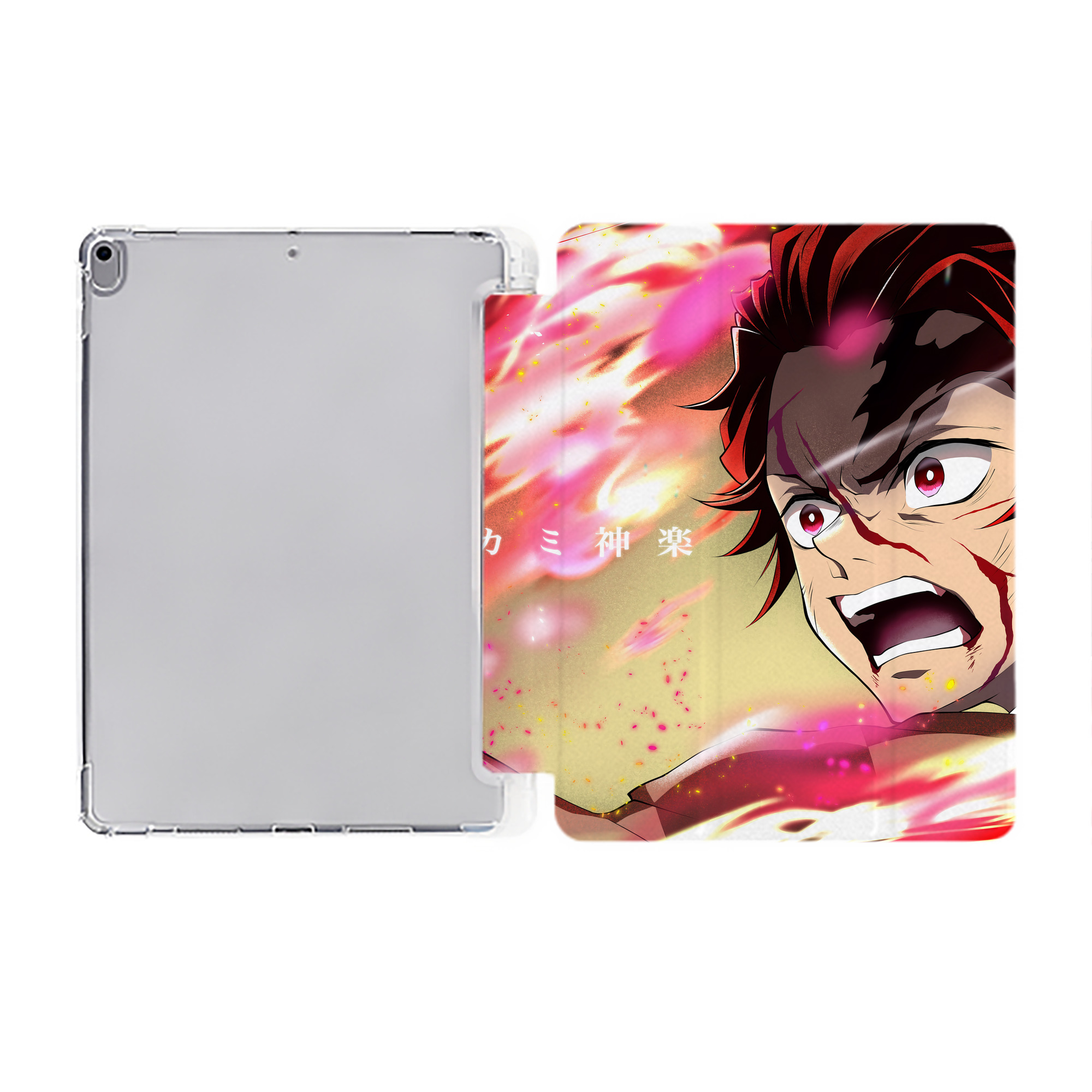 （画像用） 鬼滅の刃（きめつのやいば）竈門 炭治郎／かまど たんじろう Kamado Tanjirou IPad ケース ペン収納付き 三つ折りスタンド PUレザー×シリコン 対応機種9.5/10.5/10.9インチ